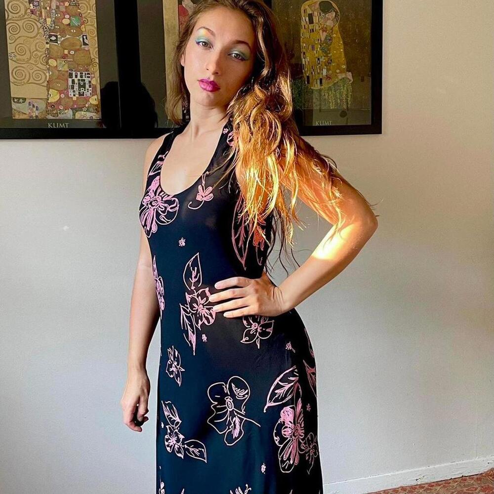 Gorgeous Vintage 90s cottage core black and pink dress